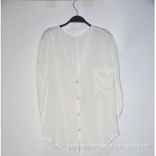 Ladies' Dyed White Silk Chiffon Blouses With Pockets